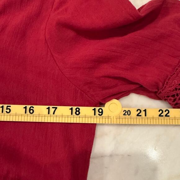 Sundance Boho Embroidered Cotton Mini Dress Burgundy V-Neck Medium Cottage Folk - Picture 11 of 11